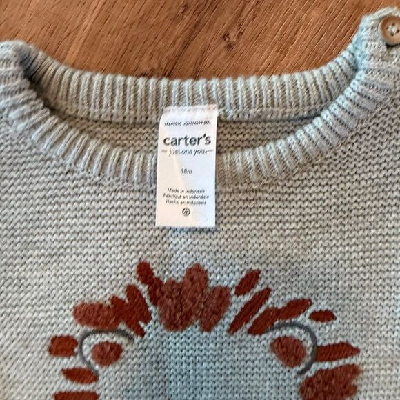 New Carters Baby Boy Gray Knitted Lion Retro Modern Sweater Size 18M w hat - Picture 2 of 5